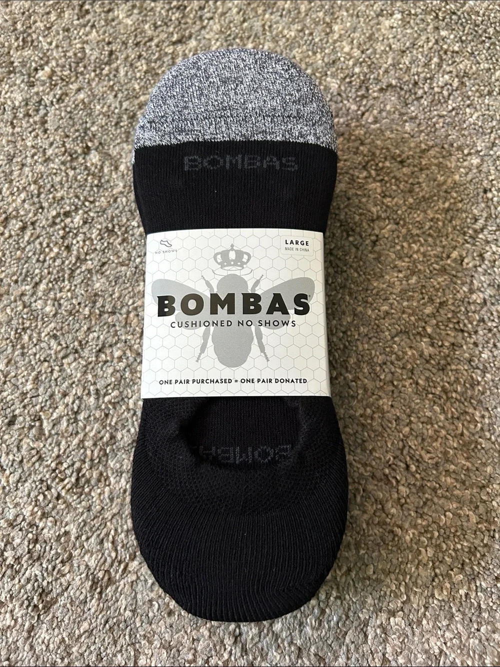 Bombas Men's No-Show Cushioned Socks - 4 pack. 2 black, 1 gray, 1 white.